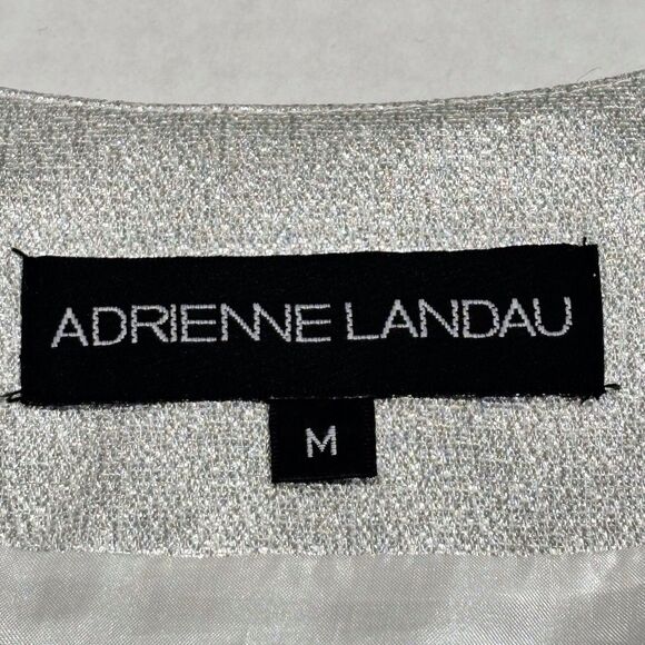 Adrienne Landau Cropped Evening Jacket Silver Metallic Embellished Womens Medium - Picture 7 of 13